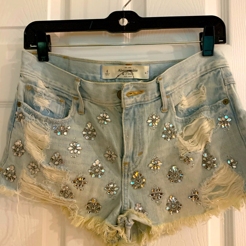 Embellished denim shorts